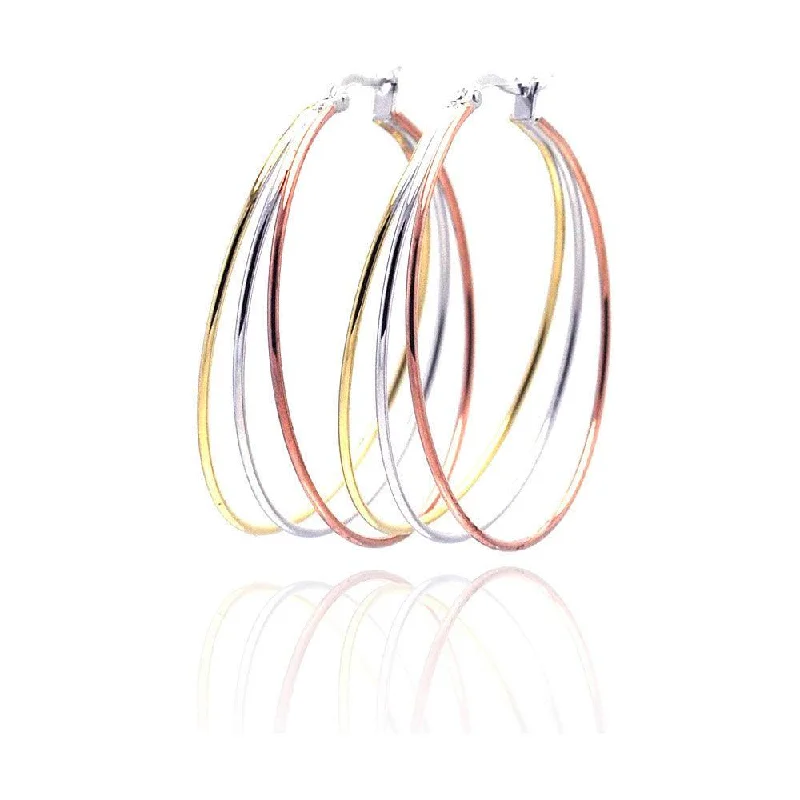 ladies earrings chic pink tourmaline-Silver Gold and Rose Gold and Silver Rhodium Plated Hoop Earrings - STE00536