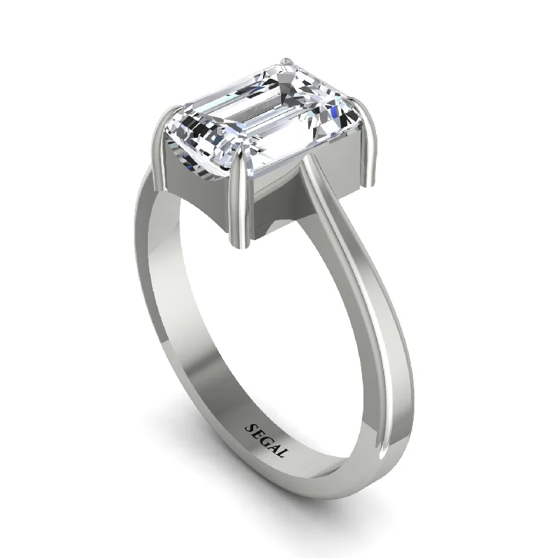 ladies engagement ring textured recycled-Emerald Cut Diamond Solitaire Engagement Ring - Lana No. 3