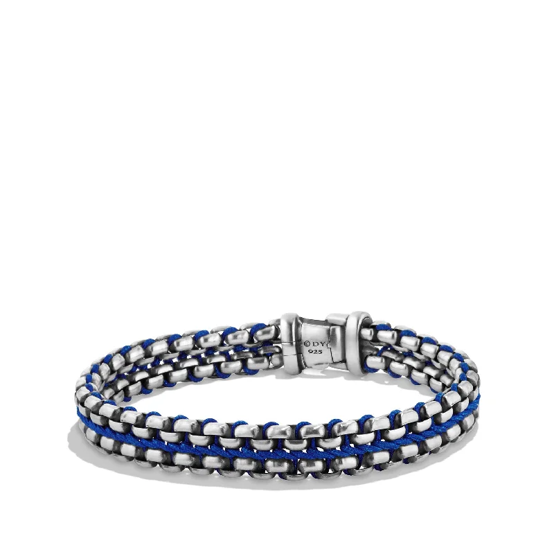 Ladies bracelets gold-plated finishes-David Yurman Men's Woven Box Chain Bracelet in Blue