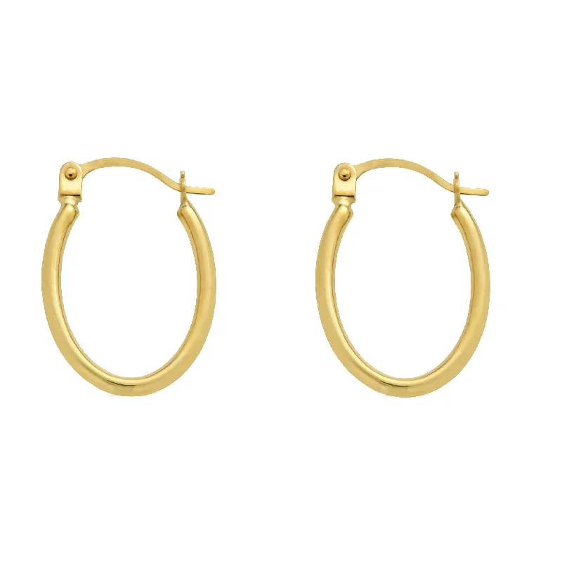 ladies earrings filigree round-14E00382. - 14 Karat Yellow Gold Oval Hoop Latch Lock Earrings