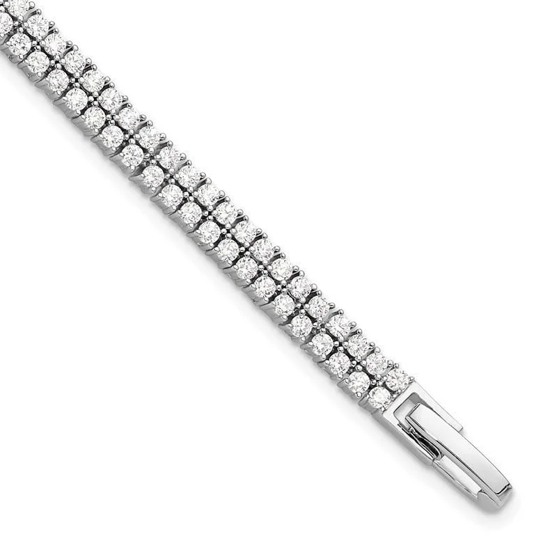 Ladies bracelets sister matching sets-Sterling Silver Rhodium-plated Double Row CZ 7.25 inch Tennis Bracelet