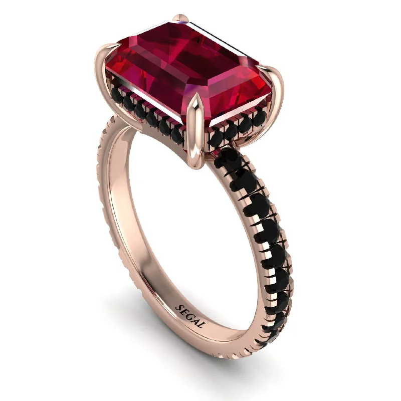 ladies engagement ring gothic rose quartz-Emerald-Cut Ruby Pavé Engagement Ring - Daphne No. 41