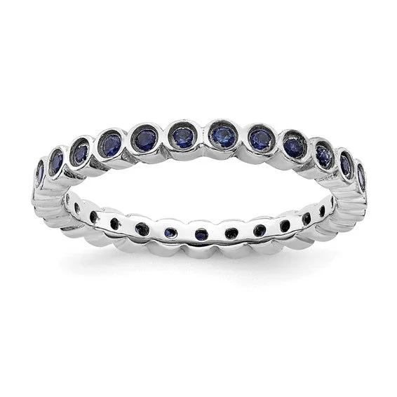 ladies ring timeless black diamond-Sterling Silver Stackable Expressions Bezel Cr. Blue Sapphire 2.25mm Eternity Band