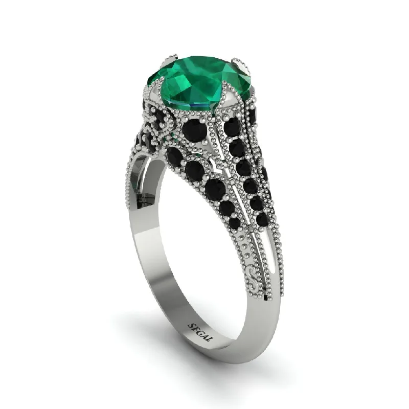 ladies engagement ring sculpted ruby-Emerald Vintage Crown Engagement Ring - Talia No. 36