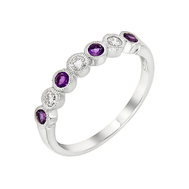 ladies ring animal artisan-14k White Gold Amethyst & Diamond Wedding Anniversary Band