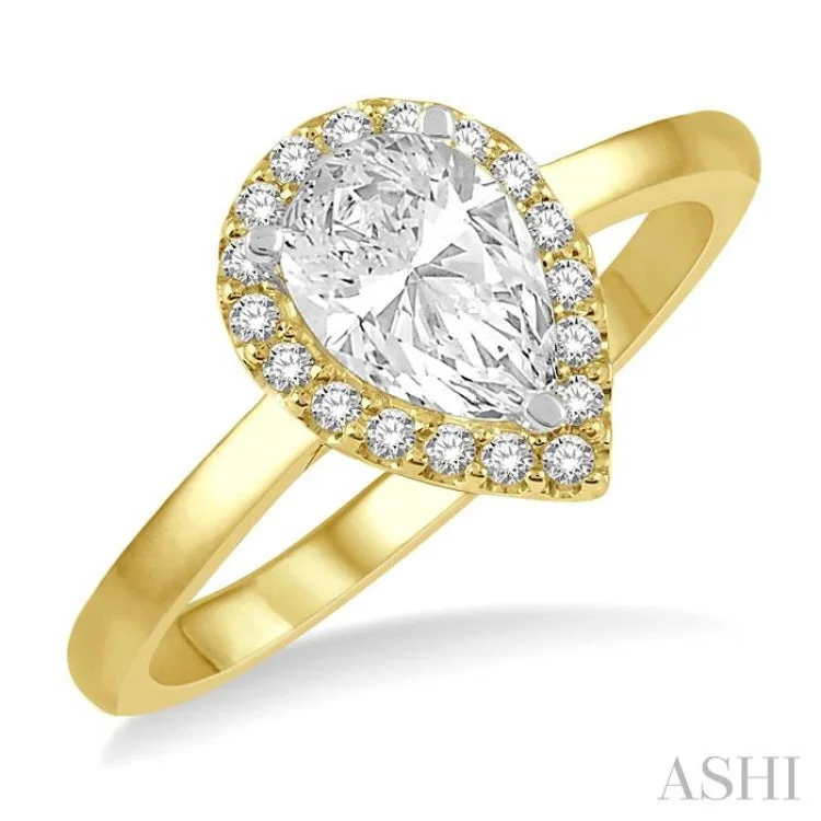 ladies engagement ring name lab-grown-1/10 Ctw Pear Shape Round Cut Diamond Semi-Mount Engagement Ring in 14K Yellow and White Gold