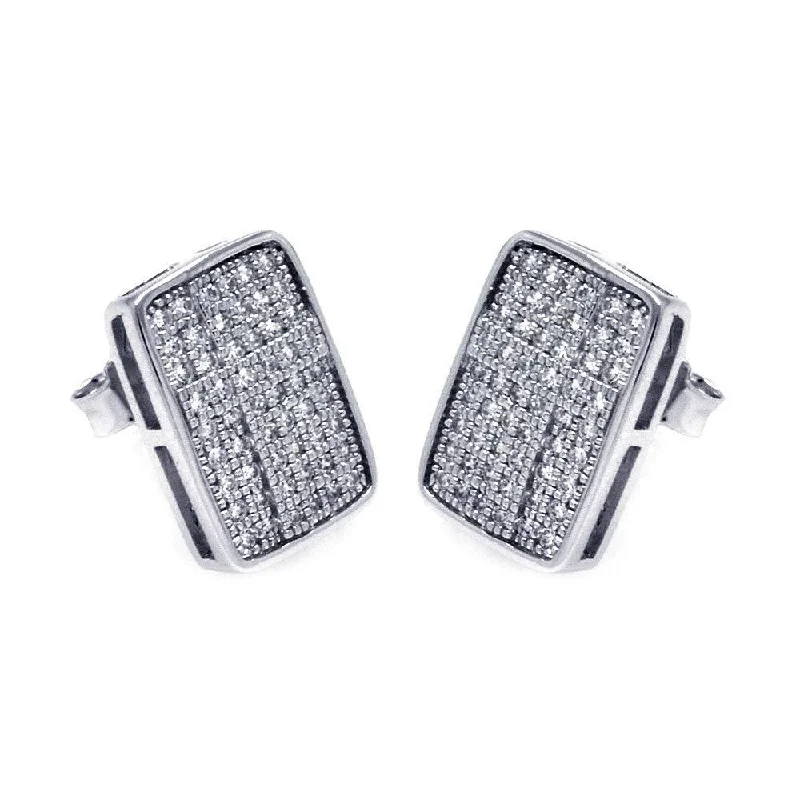 ladies earrings animal yellow topaz-Silver 925 Rhodium Plated Micro Pave Clear Rectangle CZ Stud Earrings - ACE00051