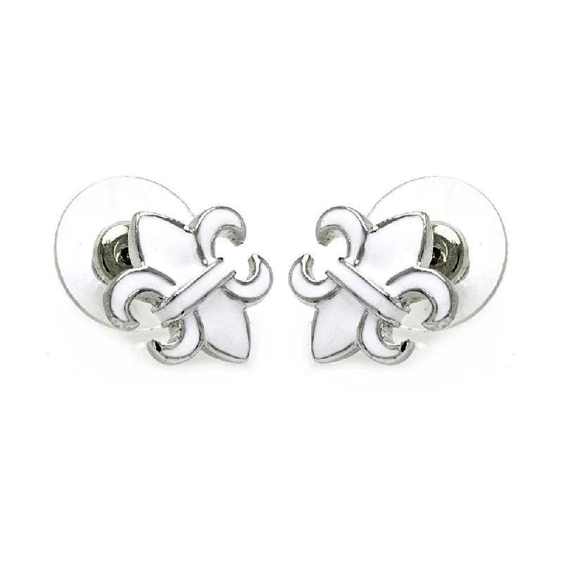 ladies earrings trendy oval-Silver 925 Rhodium Plated Fleur De Lis Stud Earrings - BGE00198