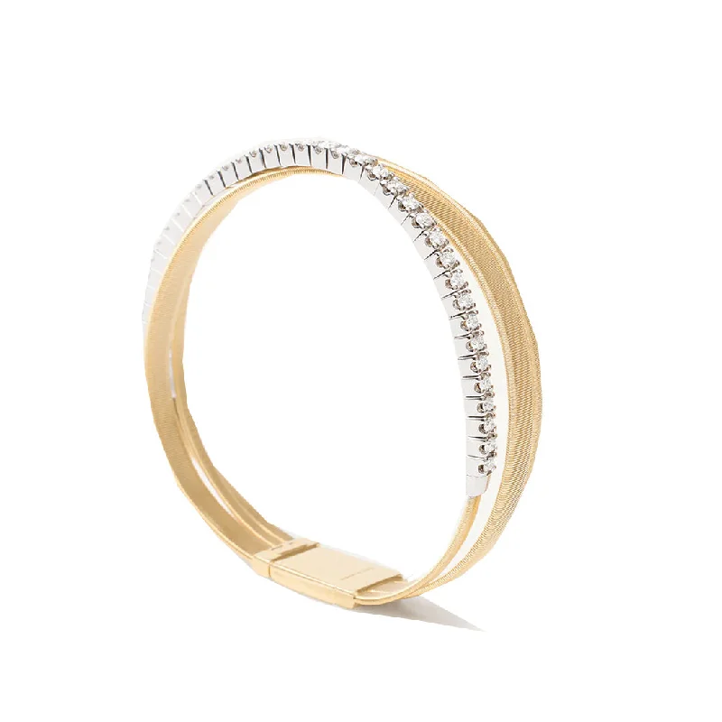 Ladies bracelets rigid frame designs-Marco Bicego Masai 18K Yellow Gold 3-Strand Coil Bracelet With Diamonds