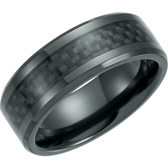 ladies ring animal artisan-Black Titanium 8mm Beveled Band with Black Carbon Fiber Inlay