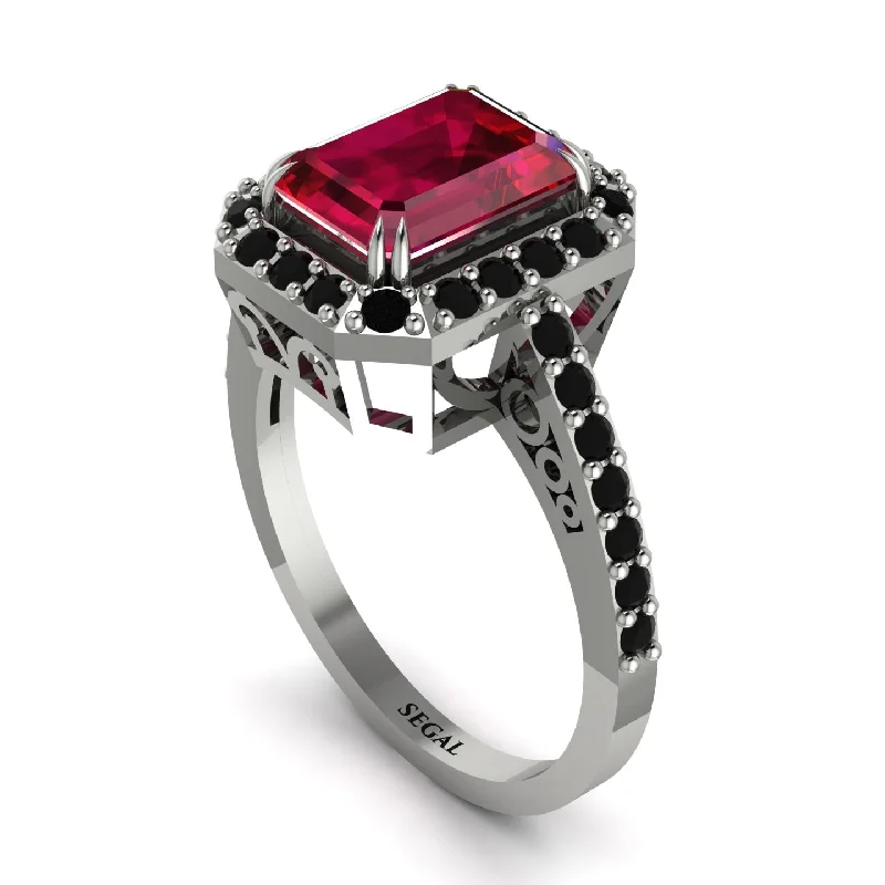 ladies engagement ring birthstone valentine’s-Emerald Cut Ruby Vintage-Inspired Engagement Ring - Addilyn No. 42