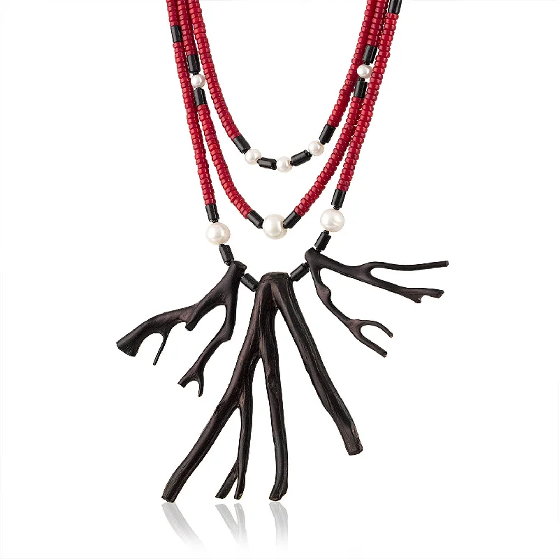 Ladies necklaces social media trends-Black Branch Coral Three Strand Necklace