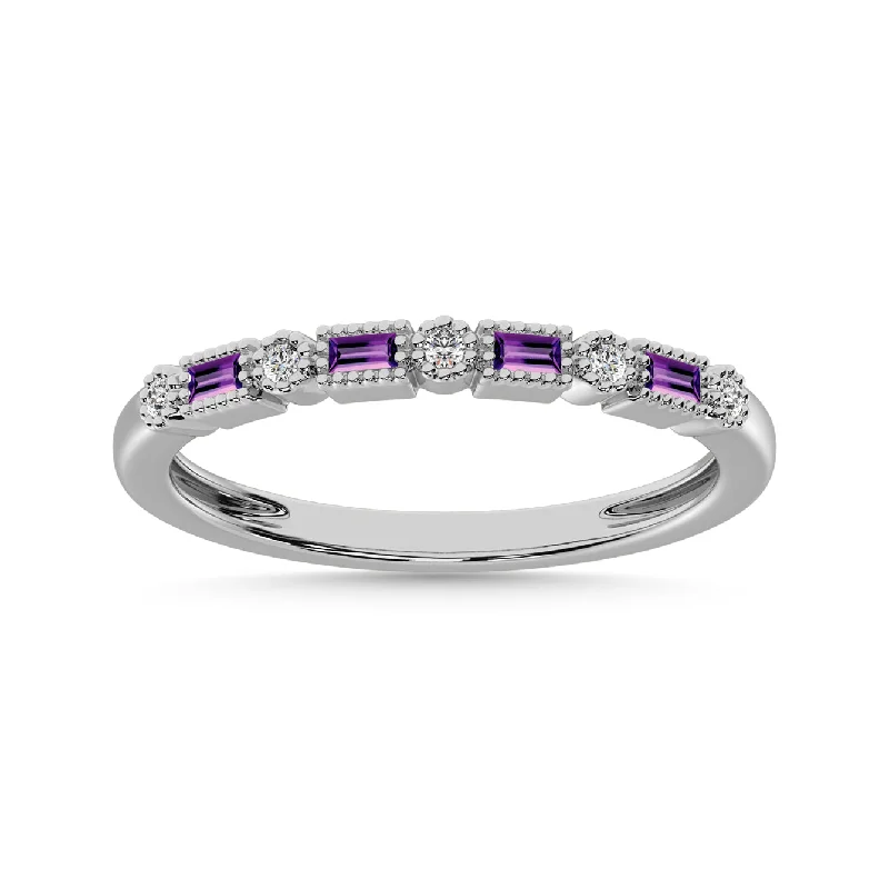 ladies ring smooth ruby-10K White Gold Amethyst and Alternate Diamond 1/4 Ct.Tw. Anniversary Band