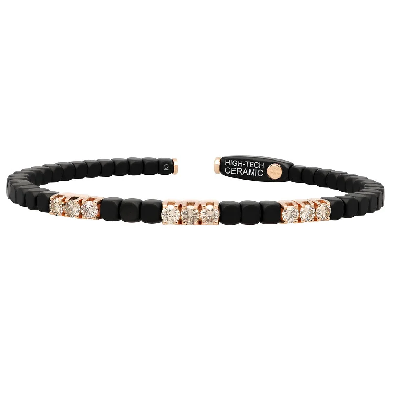 Ladies bracelets rose gold finishes-Roberto Demeglio Dado 18k Rose Gold Ceramic Nine Champagne Diamond Bracelet