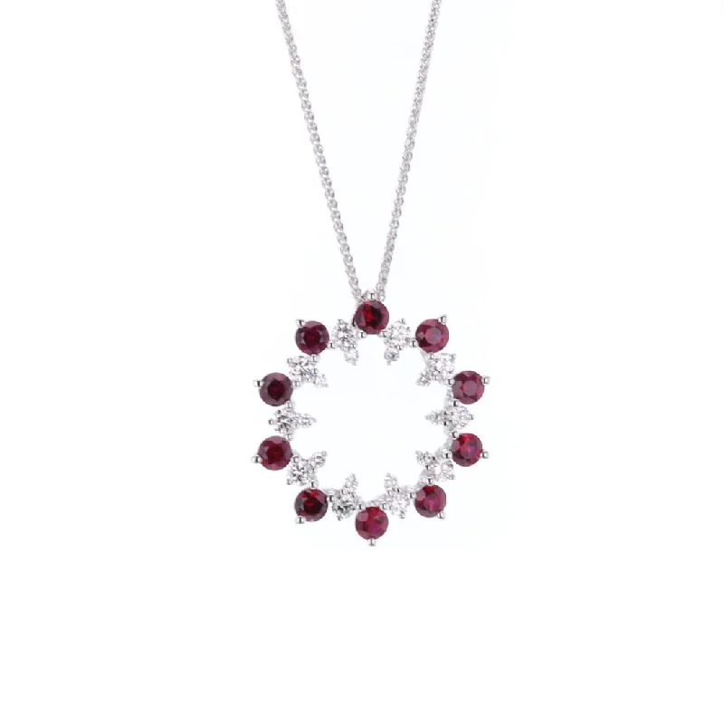 Ladies necklaces extra short chokers-Ruby & Diamond Circle Pendant Necklace