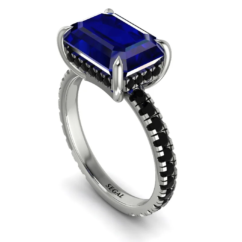 ladies engagement ring premium multi-stone-Emerald-Cut Sapphire Pavé Engagement Ring - Daphne No. 45