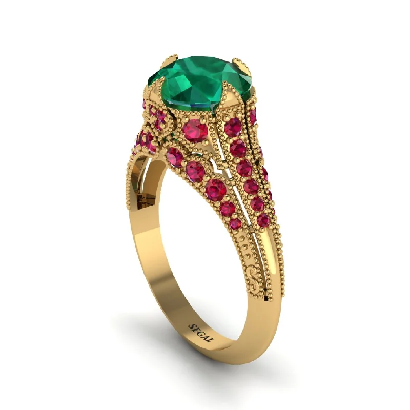 ladies engagement ring zodiac tension-Emerald Vintage Crown Engagement Ring - Talia No. 49