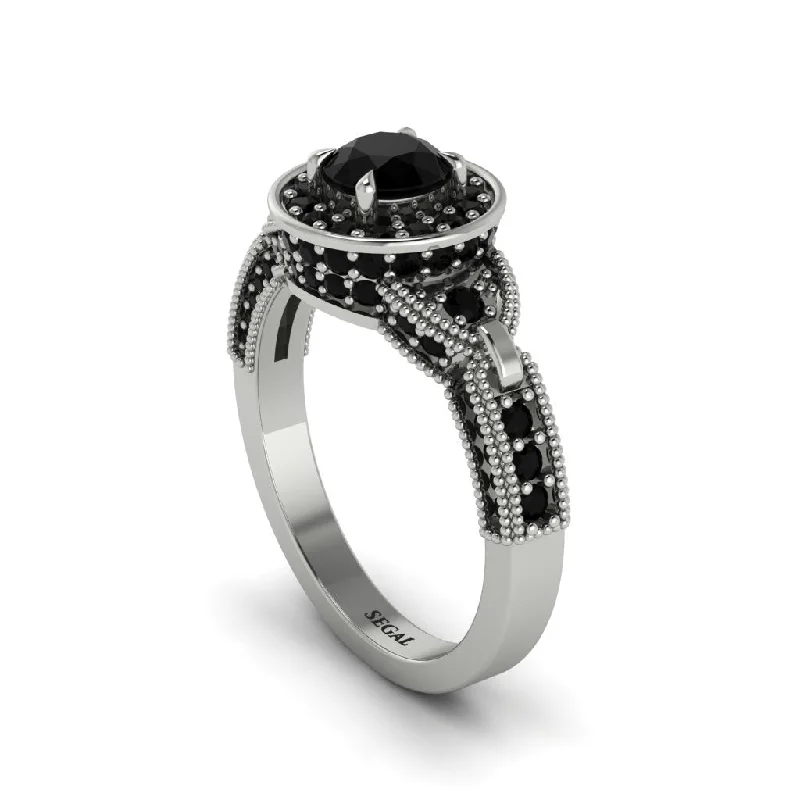 ladies engagement ring braided black friday-Black Diamond Double Halo Handmade Engagement Ring - Gracelyn No. 39