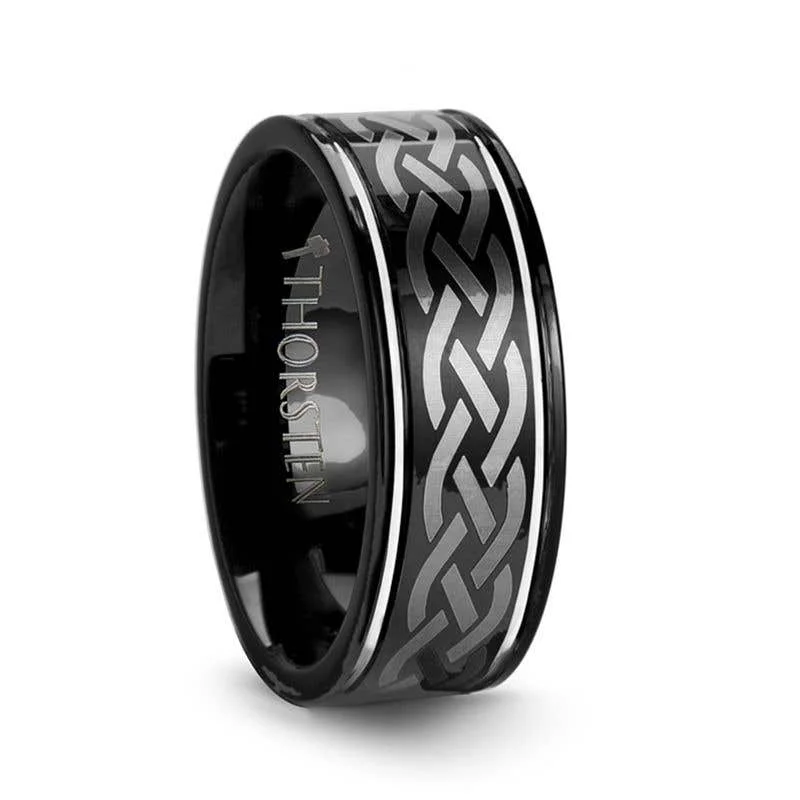 ladies ring constellation eco-friendly-Thorsten KILDARE Celtic Engraved Design Black Tungsten Wedding Band - 8mm