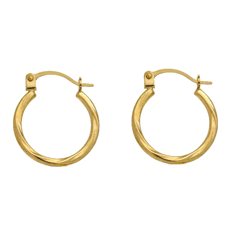 ladies earrings bold halo-14E00381. - 14 Karat Yellow Gold Twisted Hoop Latch Lock Earrings