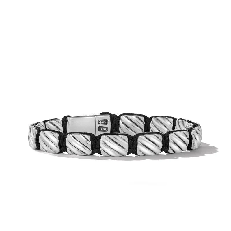 Ladies bracelets bespoke jewelry picks-David Yurman Gents Sculpted Cable Woven Tile Bracelet in Sterling Silver