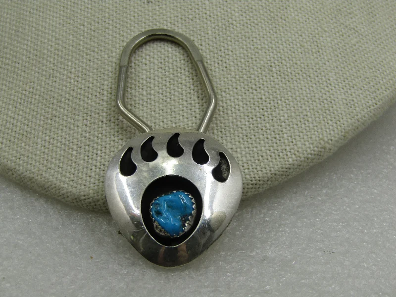 ladies ring glossy platinum-Sterling Southwestern Turquoise Bear Paw Key Fob, Virginia John Tag.