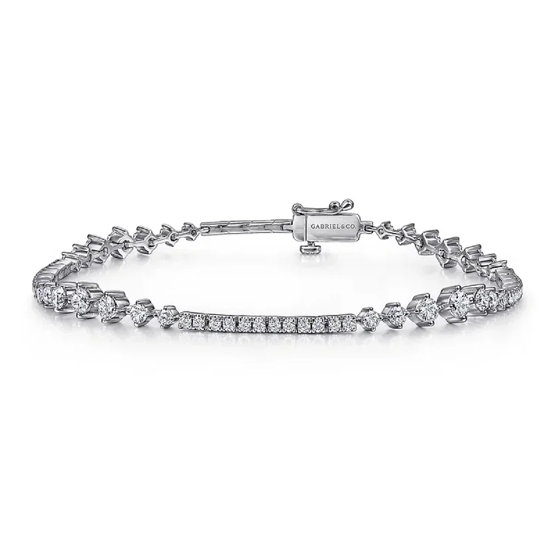 Ladies bracelets black diamond bracelets-Gabriel 14K White Gold Diamond Prong and Bar Set Tennis Bracelet