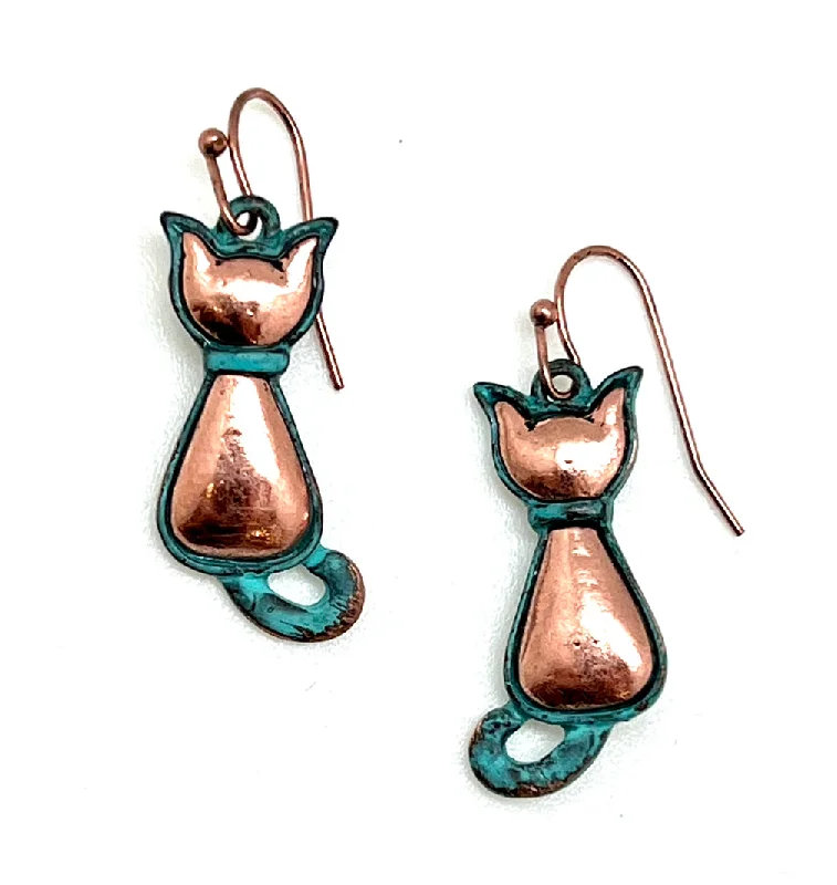 ladies earrings matte pearl-Patina Cat Back Earrings