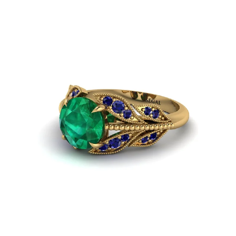 ladies engagement ring affordable solitaire-Emerald Majestic Leaf Gold Engagement Ring - Makenna No. 64