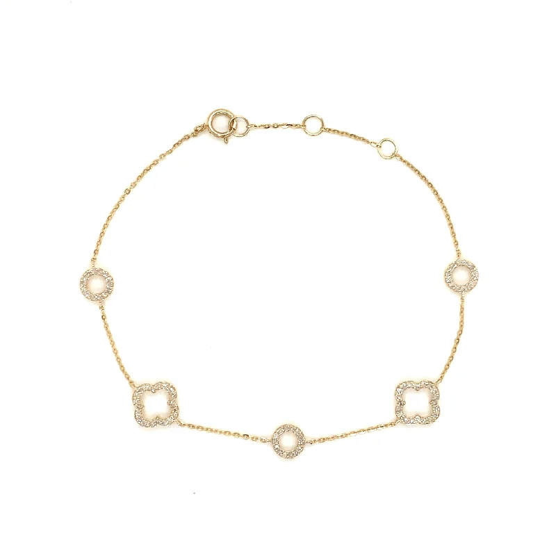 Ladies bracelets understated elegance designs-14K Yellow Gold Diamond Quatrefoil Bracelet