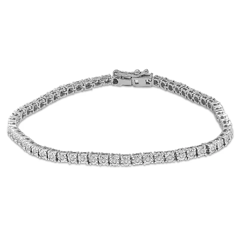 Ladies bracelets polished shiny styles-Diamond 5.25 Ct.Tw. Illusion Tennis Bracelet in 14K White Gold