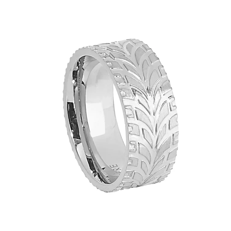 ladies ring sleek tension-Stainless Steel Feathered Band  - Size 10