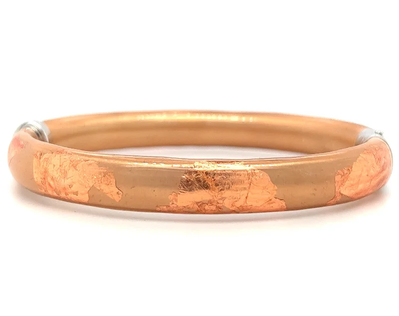 Ladies bracelets flat band bracelets-Sterling Silver, Gold Leaf, & Rose Gold Enamel Bangle Bracelet by SOHO