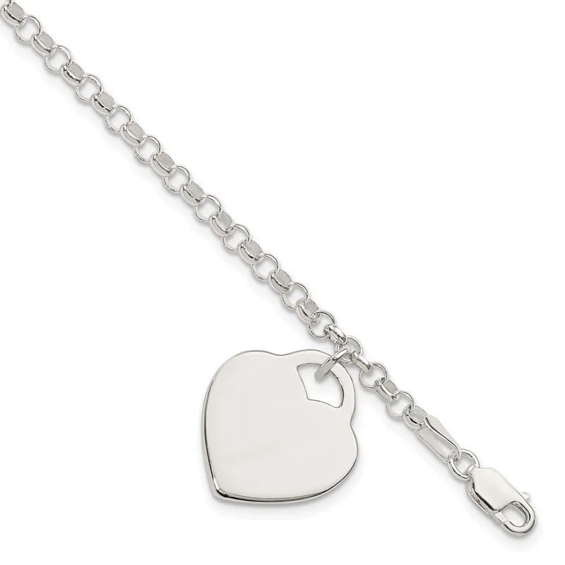 Ladies bracelets salt-and-pepper designs-Sterling Silver Engraveable Heart Bracelet