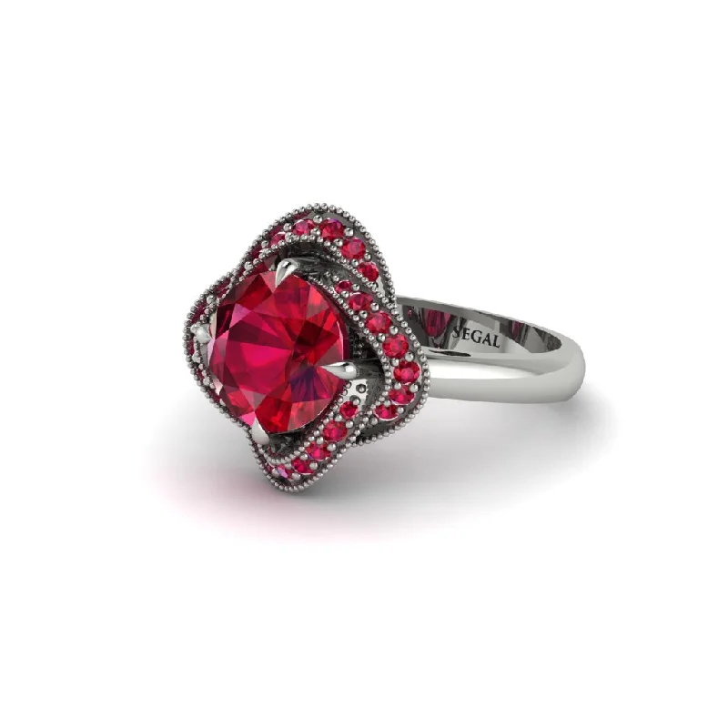 ladies engagement ring unique pink tourmaline-Ruby Floral Infinity Engagement Ring - Brinley No. 57