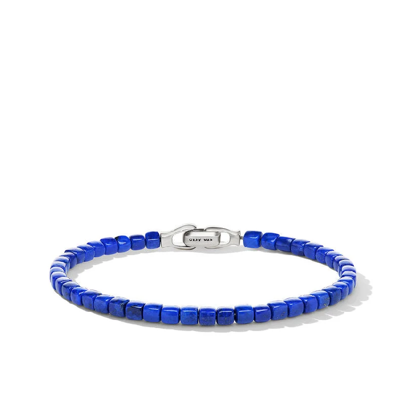 Ladies bracelets bold silhouette bracelets-David Yurman Mens Spiritual Beads Cushion Bracelet with Lapis