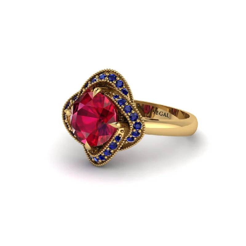 ladies engagement ring birthstone lab-grown-Ruby Floral Infinity Engagement Ring - Brinley No. 70