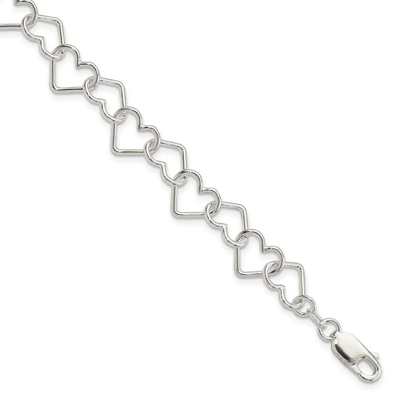 Ladies bracelets festive holiday gifts-Sterling Silver 8inch Polished Fancy Large Heart Link Bracelet