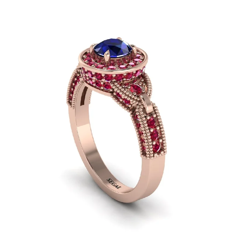 ladies engagement ring affordable radiant cut-Sapphire Double Halo Handmade Engagement Ring - Gracelyn No. 59