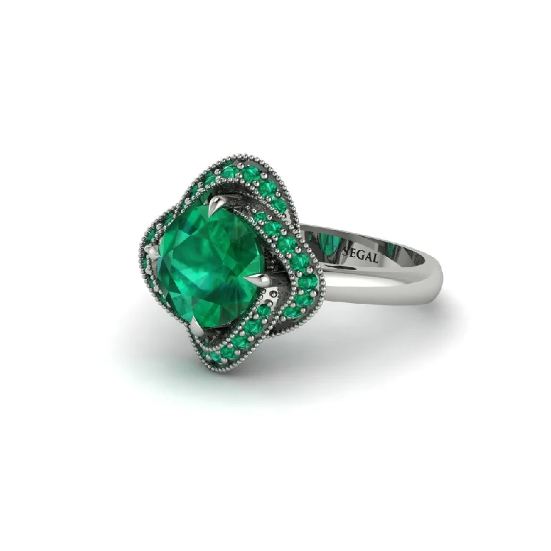 ladies engagement ring minimalist green emerald-Emerald Floral Infinity Engagement Ring - Brinley No. 21