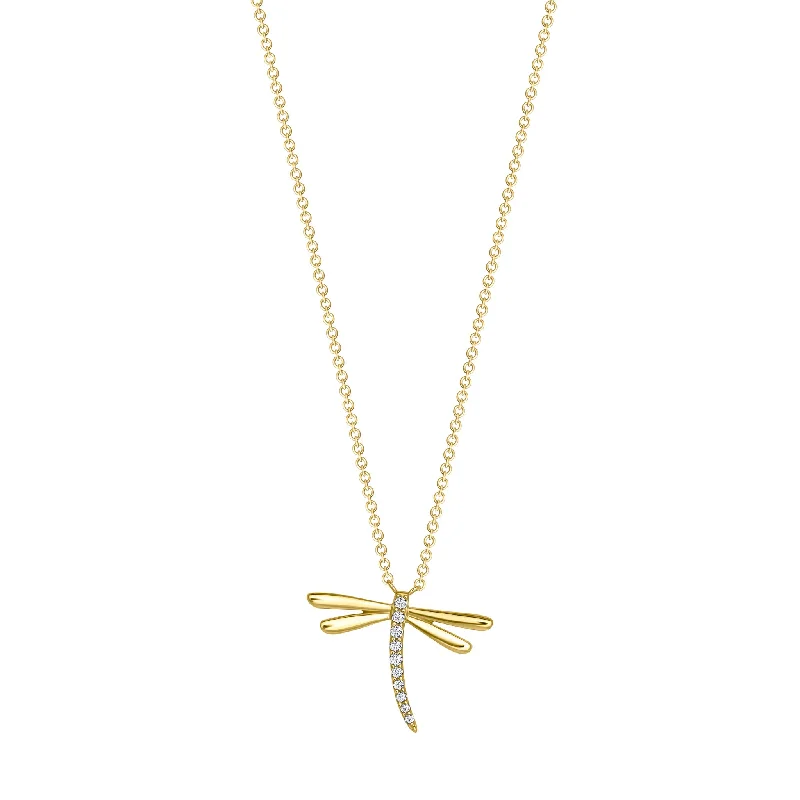 Ladies necklaces ethnic pattern designs-14k Gold and Diamond Dragonfly Necklace