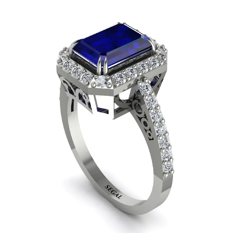 ladies engagement ring feather purple amethyst-Emerald Cut Sapphire Vintage-Inspired Engagement Ring - Addilyn No. 15