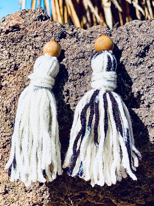 ladies earrings matte long-Handmade Yarn Tassel Earrings