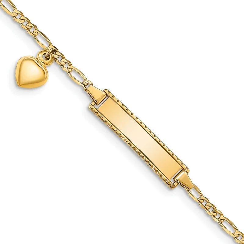 Ladies bracelets heart-shaped accents-14k Dangling Heart Children's Figaro Link ID Bracelet