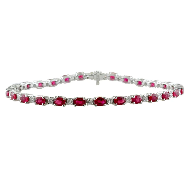 Ladies bracelets amethyst stone styles-Ruby & Diamond Tennis Bracelet 18K White Gold 7 Carats