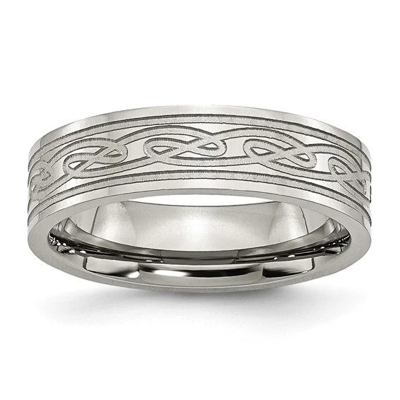 ladies ring fall christmas-Stainless Steel Flat Laser Etched Celtic Knot 6mm Polished Band