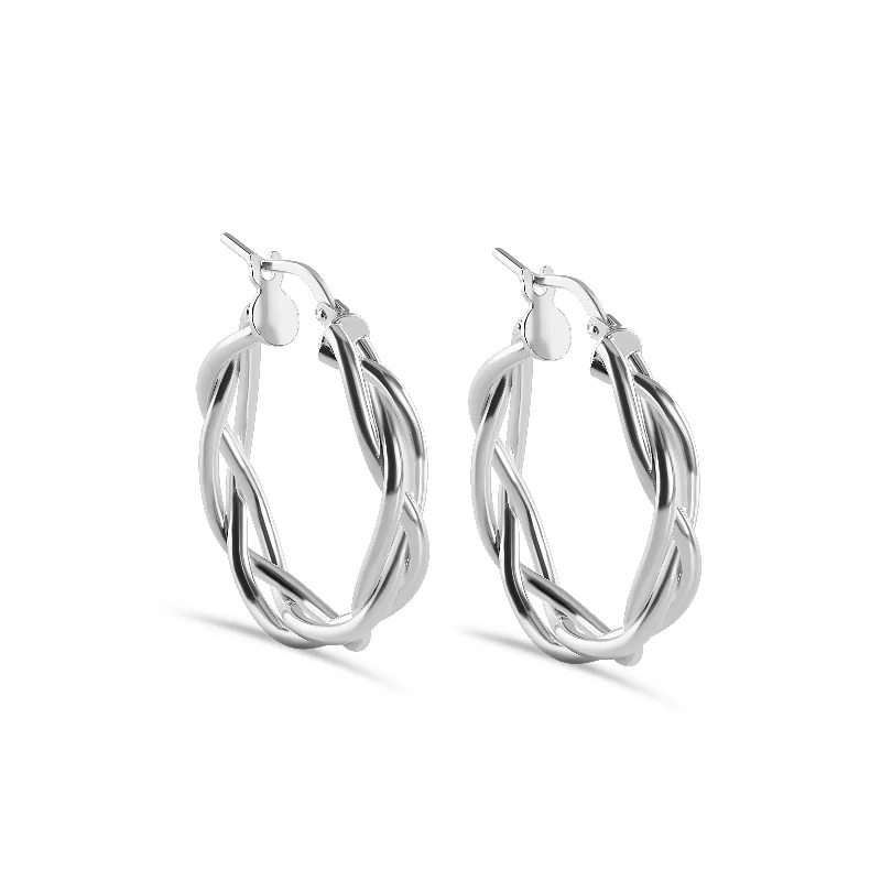 ladies earrings fall topaz-High Polished 925 Sterling Silver Weave Hoop Earring - LS-S20025-SS-25