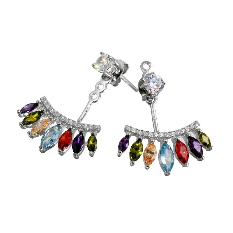 ladies earrings bespoke silver-Rhodium Plated 925 Sterling Silver Multi Color CZ Hanging Front and Back Earrings - BGE00551