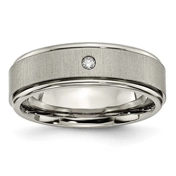 ladies ring custom multi-stone-Titanium Brushed / Polished .05ct Diamond Rounded Edge 7mm Band