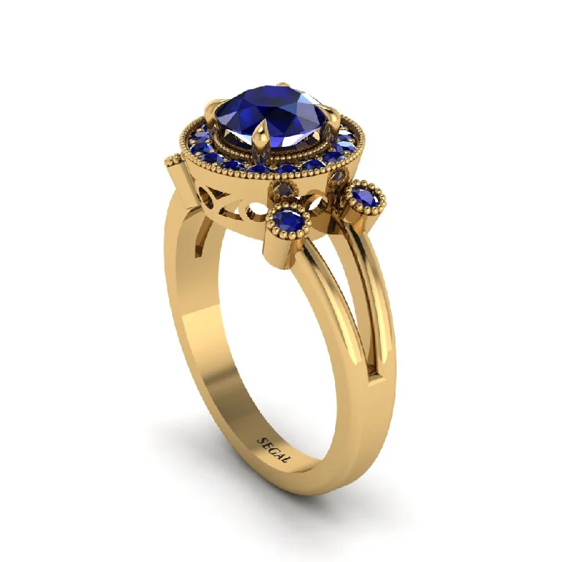 ladies engagement ring romantic onyx-Radiant Sapphire Halo Gold Engagement Ring - Madilyn No. 73